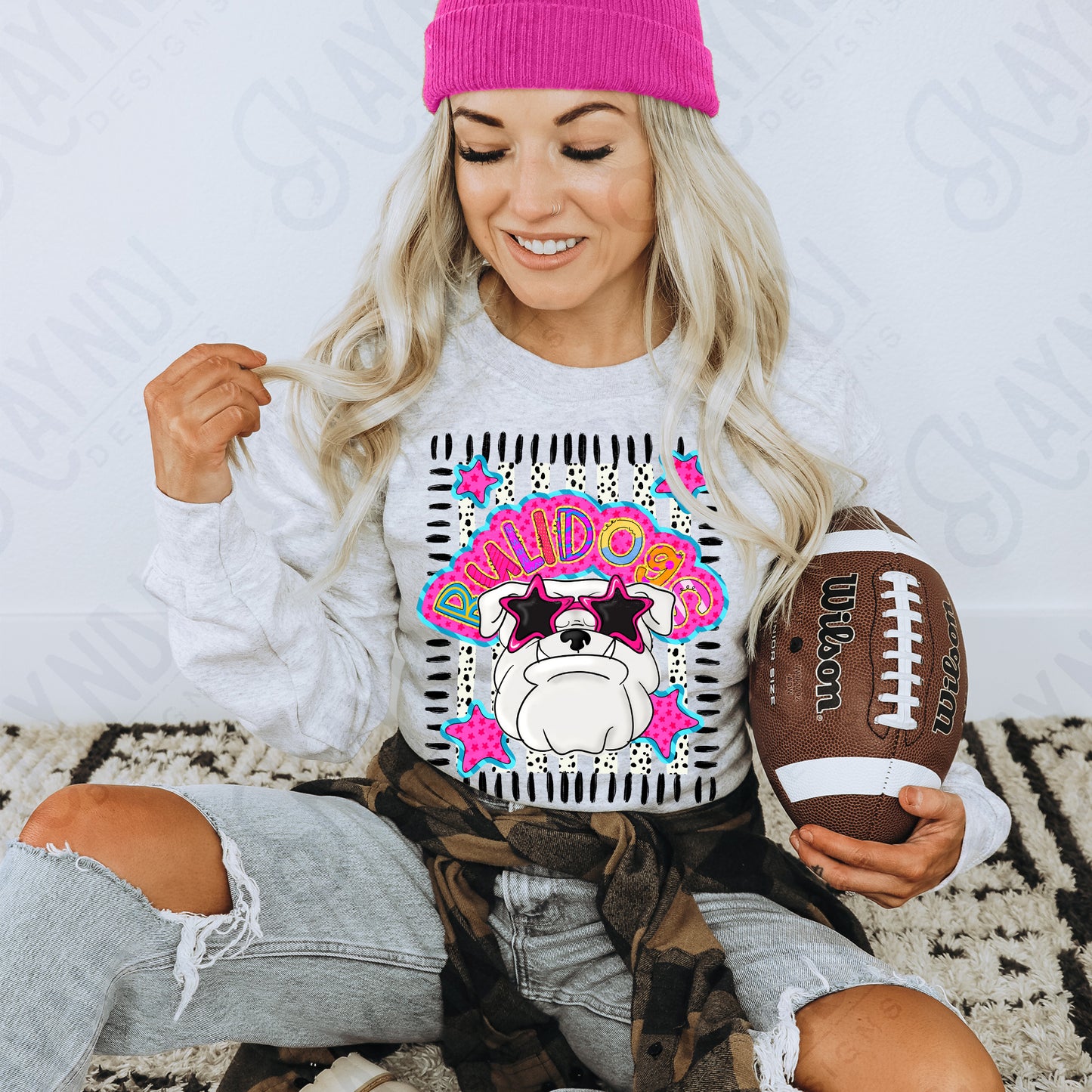 Doodle Star Sunglasses Bulldog White PNG Digital Download Sublimation DTF Print Preppy Colorful Mascot Spirit