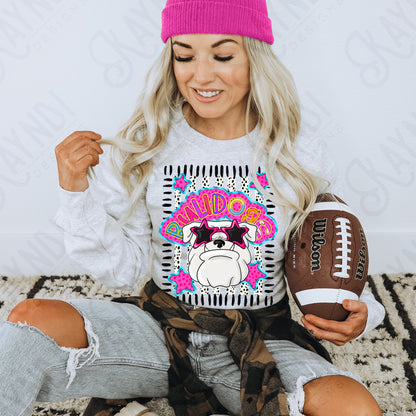 Doodle Star Sunglasses Bulldog White PNG Digital Download Sublimation DTF Print Preppy Colorful Mascot Spirit