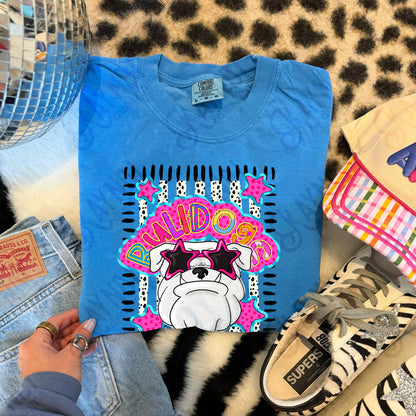 Doodle Star Sunglasses Bulldog White PNG Digital Download Sublimation DTF Print Preppy Colorful Mascot Spirit