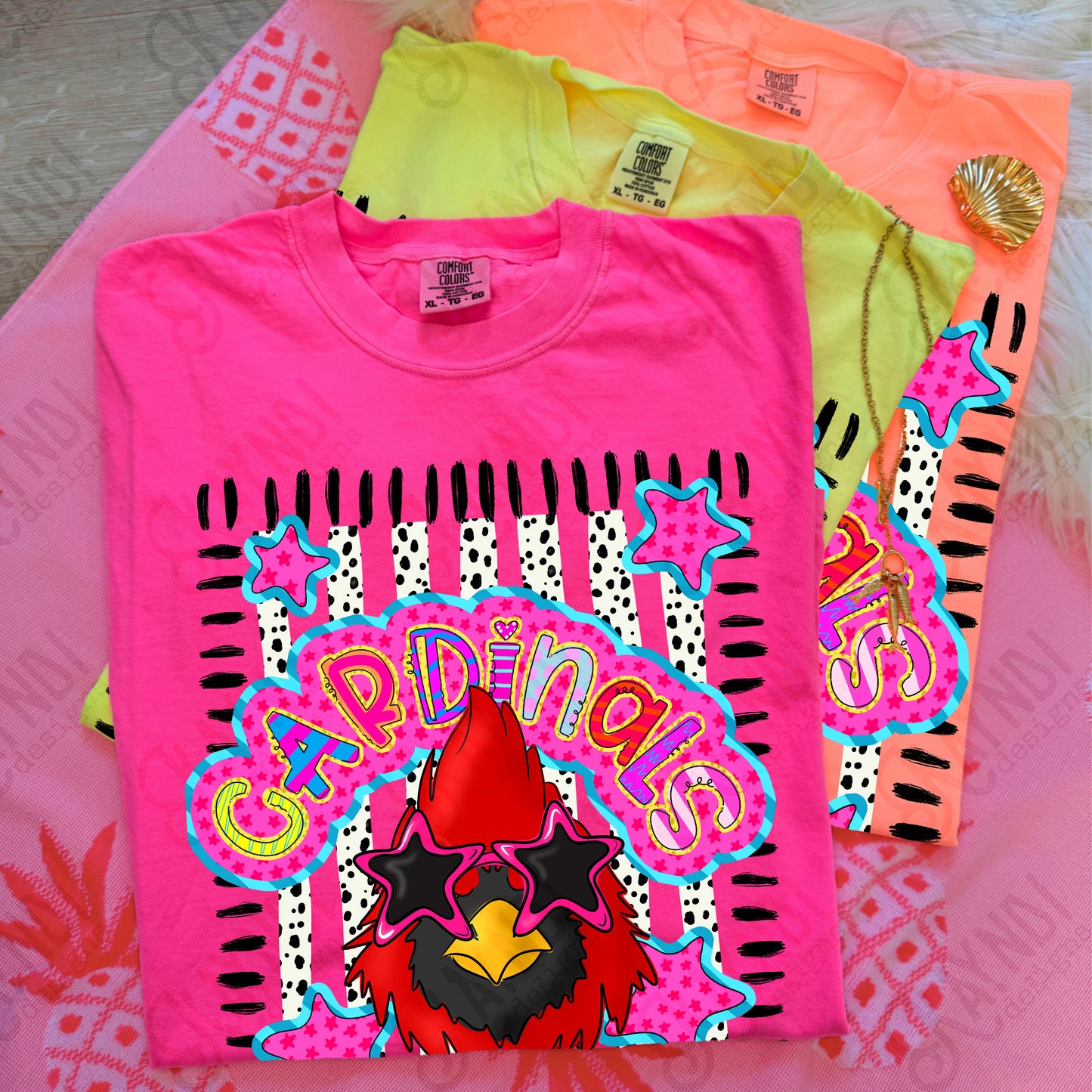 Doodle Star Sunglasses Cardinals PNG Digital Download Sublimation DTF Print Preppy Colorful Mascot Spirit