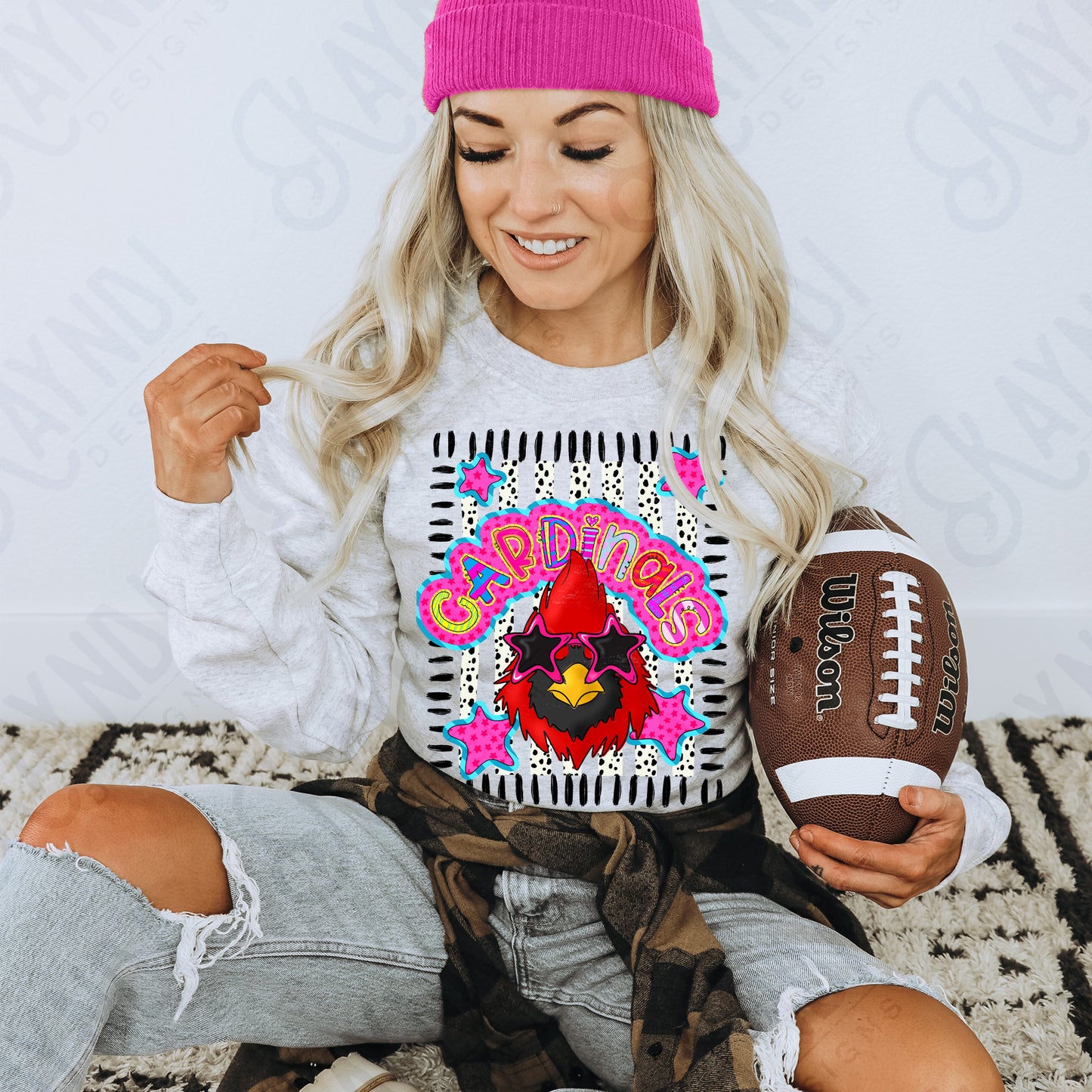 Doodle Star Sunglasses Cardinals PNG Digital Download Sublimation DTF Print Preppy Colorful Mascot Spirit