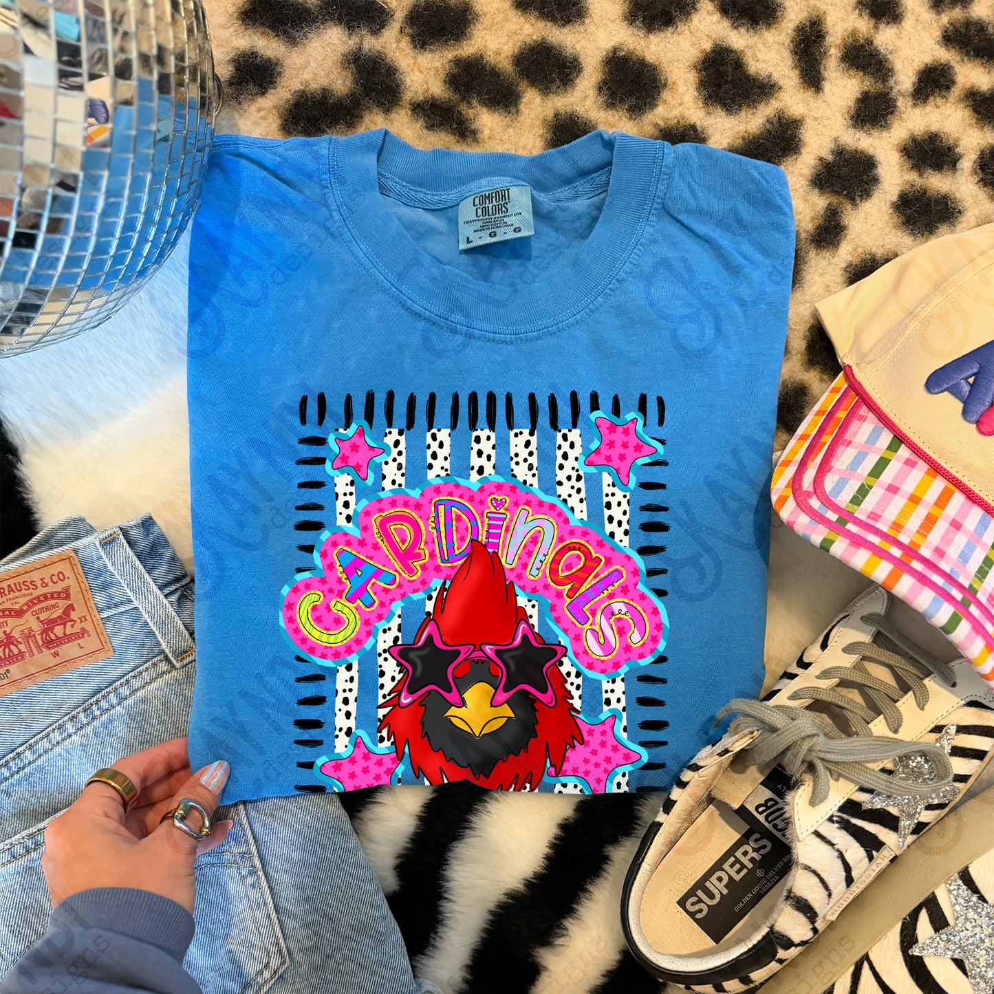 Doodle Star Sunglasses Cardinals PNG Digital Download Sublimation DTF Print Preppy Colorful Mascot Spirit
