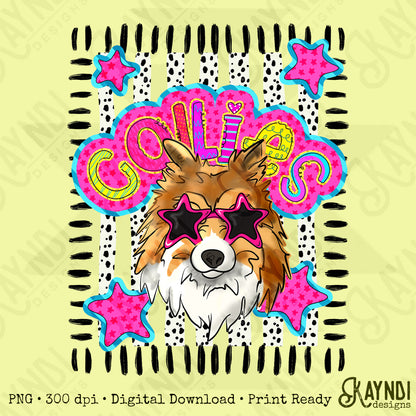 Doodle Star Sunglasses Collies PNG Digital Download Sublimation DTF Print Preppy Colorful Mascot Spirit (Copy)