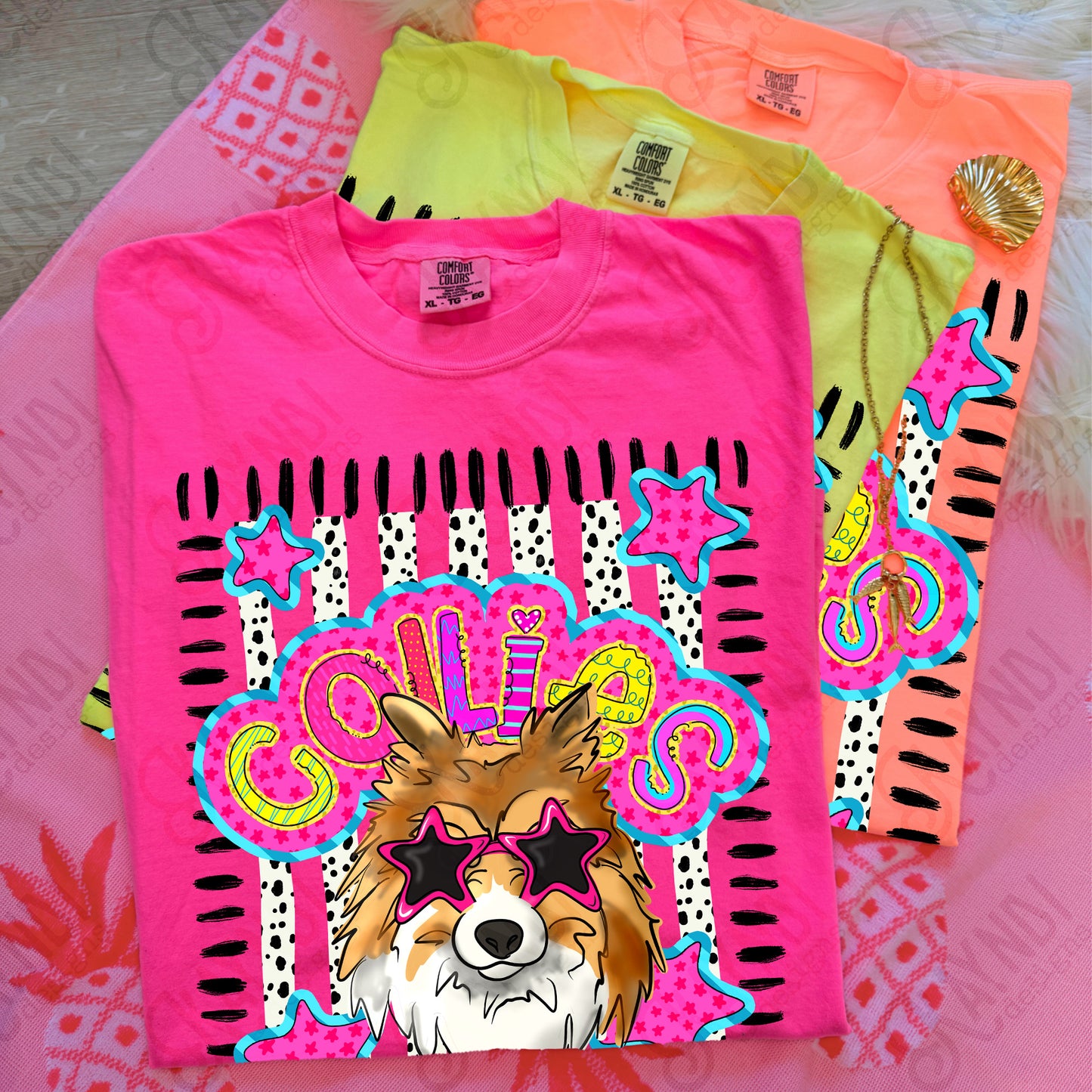 Doodle Star Sunglasses Collies PNG Digital Download Sublimation DTF Print Preppy Colorful Mascot Spirit (Copy)