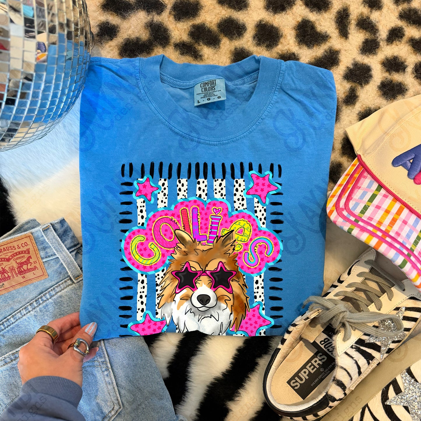 Doodle Star Sunglasses Collies PNG Digital Download Sublimation DTF Print Preppy Colorful Mascot Spirit (Copy)