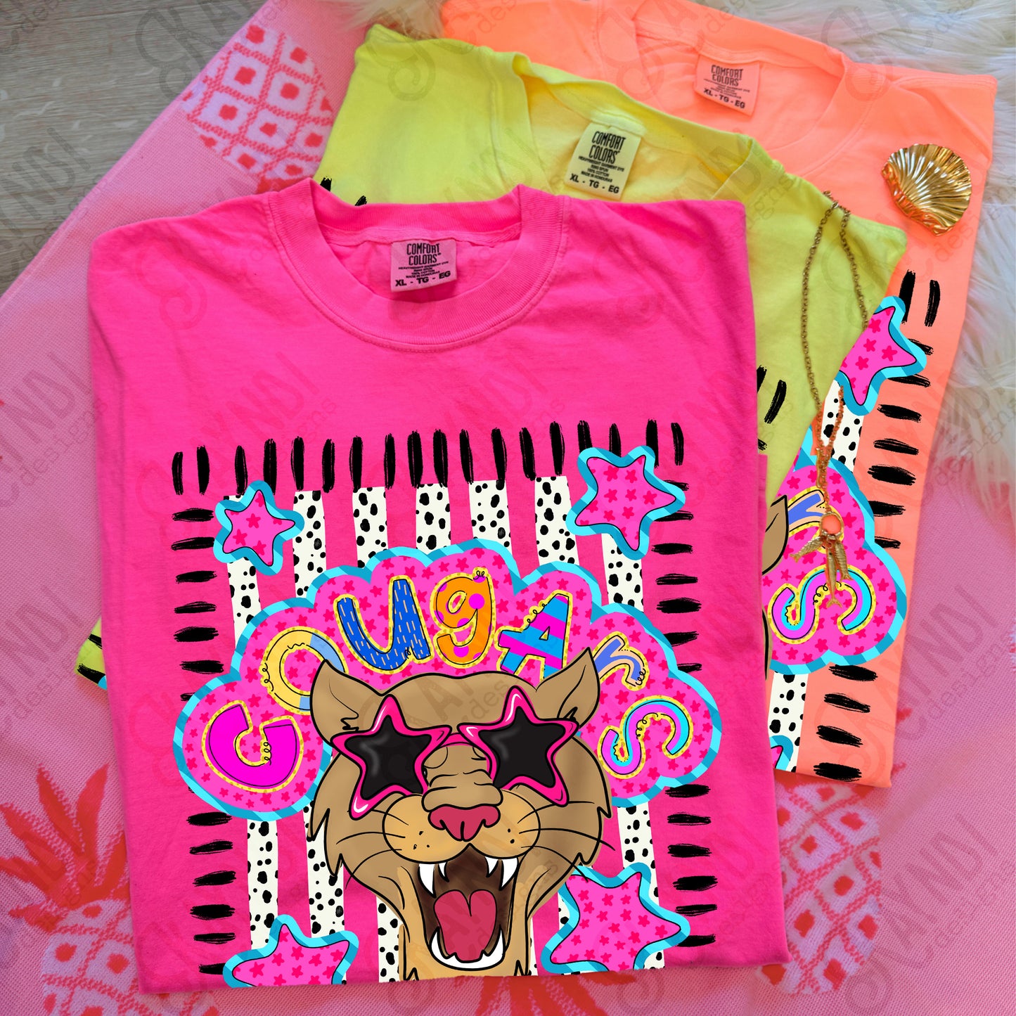Doodle Star Sunglasses Cougar PNG Digital Download Sublimation DTF Print Preppy Colorful Mascot Spirit