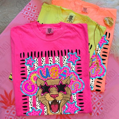 Doodle Star Sunglasses Cougar PNG Digital Download Sublimation DTF Print Preppy Colorful Mascot Spirit