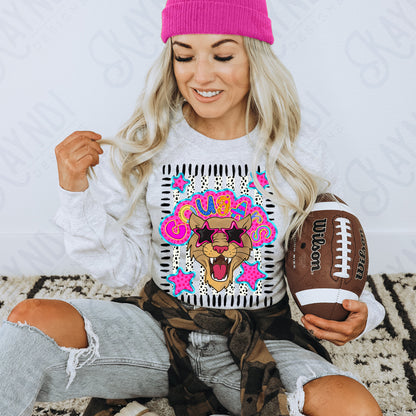 Doodle Star Sunglasses Cougar PNG Digital Download Sublimation DTF Print Preppy Colorful Mascot Spirit