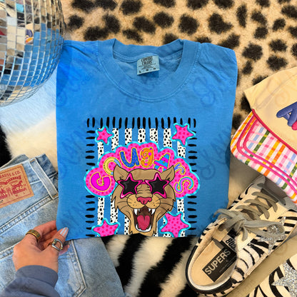 Doodle Star Sunglasses Cougar PNG Digital Download Sublimation DTF Print Preppy Colorful Mascot Spirit