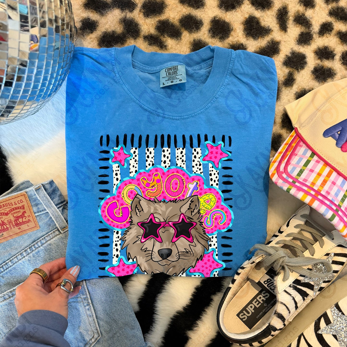 Doodle Star Sunglasses Coyote PNG Digital Download Sublimation DTF Print Preppy Colorful Mascot Spirit