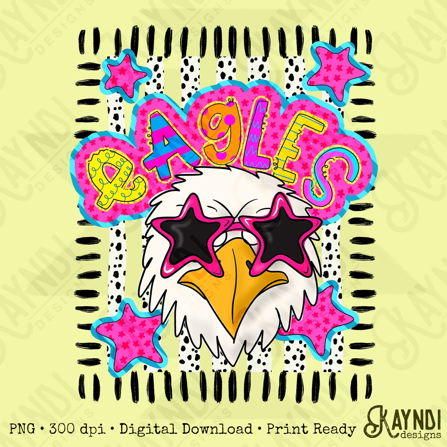 Doodle Star Sunglasses Eagle PNG Digital Download Sublimation DTF Print Preppy Colorful Mascot Spirit