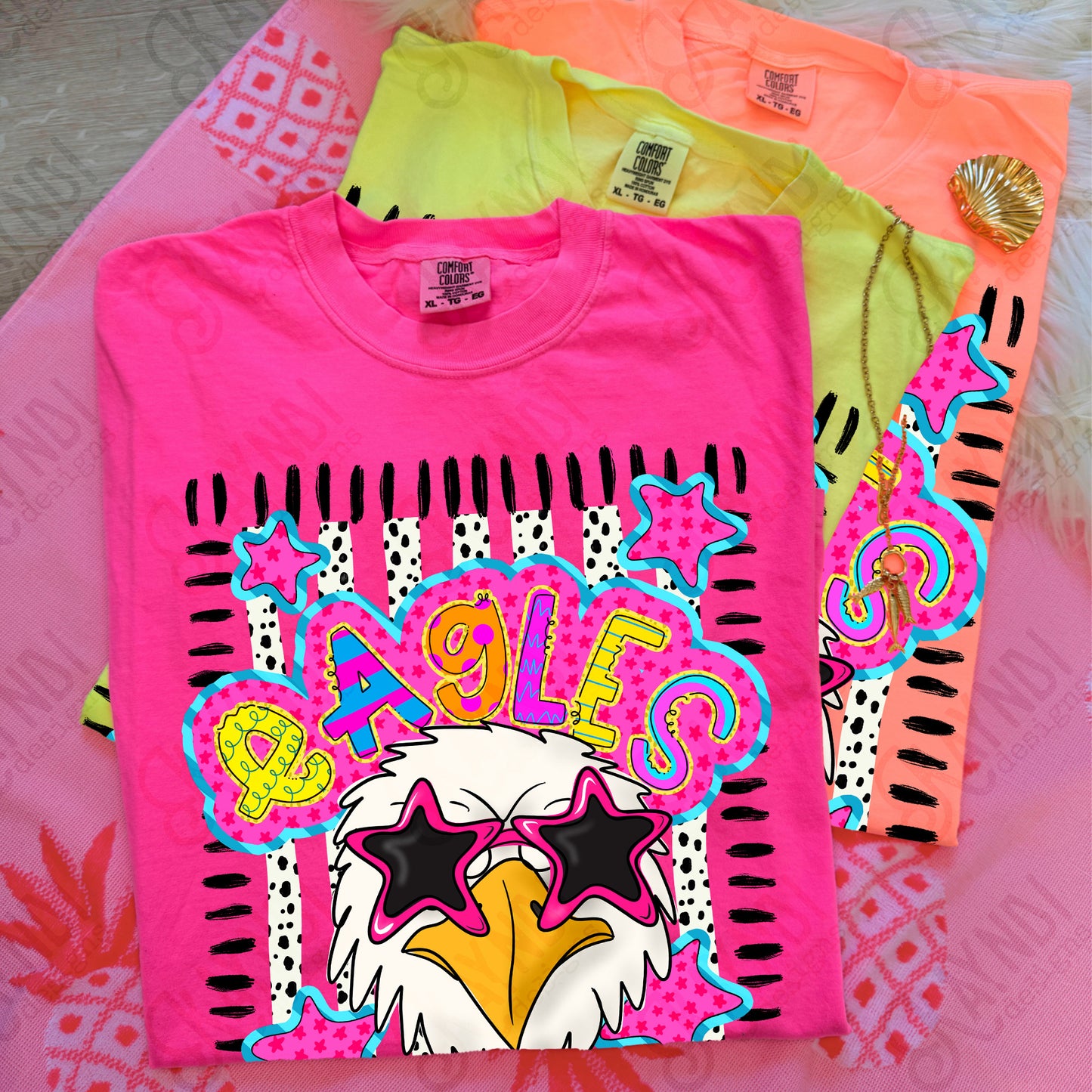 Doodle Star Sunglasses Eagle PNG Digital Download Sublimation DTF Print Preppy Colorful Mascot Spirit