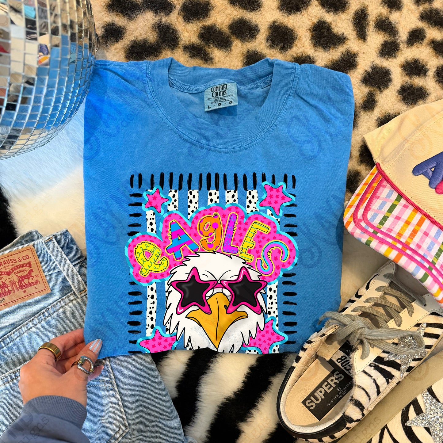 Doodle Star Sunglasses Eagle PNG Digital Download Sublimation DTF Print Preppy Colorful Mascot Spirit