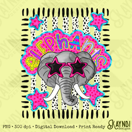 Doodle Star Sunglasses Elephant PNG Digital Download Sublimation DTF Print Preppy Colorful Mascot Spirit