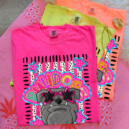 Doodle Star Sunglasses Grey Bulldog PNG Digital Download Sublimation DTF Print Preppy Colorful Mascot Spirit