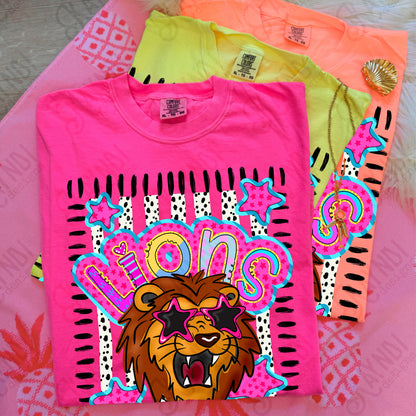 Doodle Star Sunglasses Lion PNG Digital Download Sublimation DTF Print Preppy Colorful Mascot Spirit