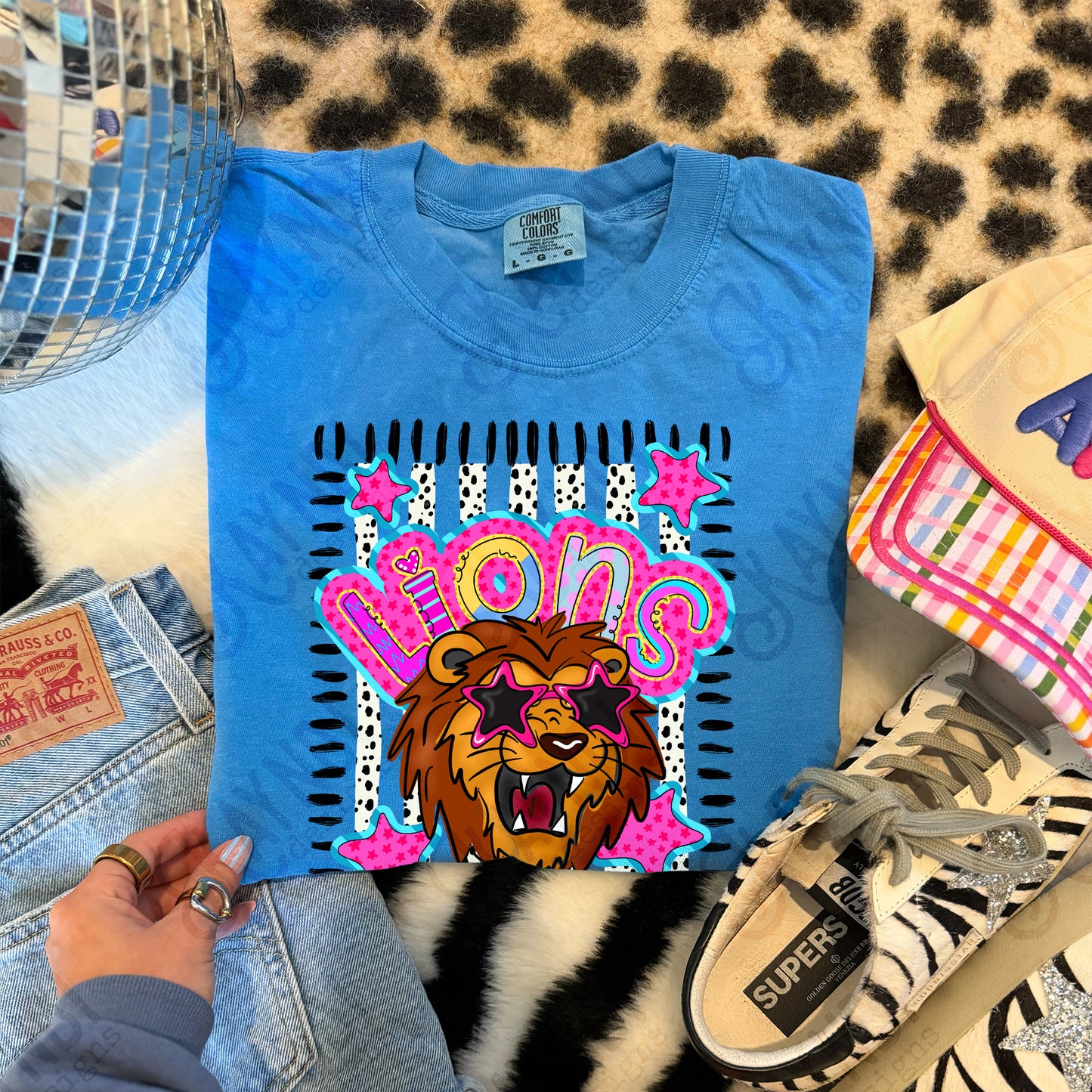 Doodle Star Sunglasses Lion PNG Digital Download Sublimation DTF Print Preppy Colorful Mascot Spirit