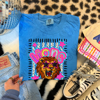 Doodle Star Sunglasses Lion PNG Digital Download Sublimation DTF Print Preppy Colorful Mascot Spirit