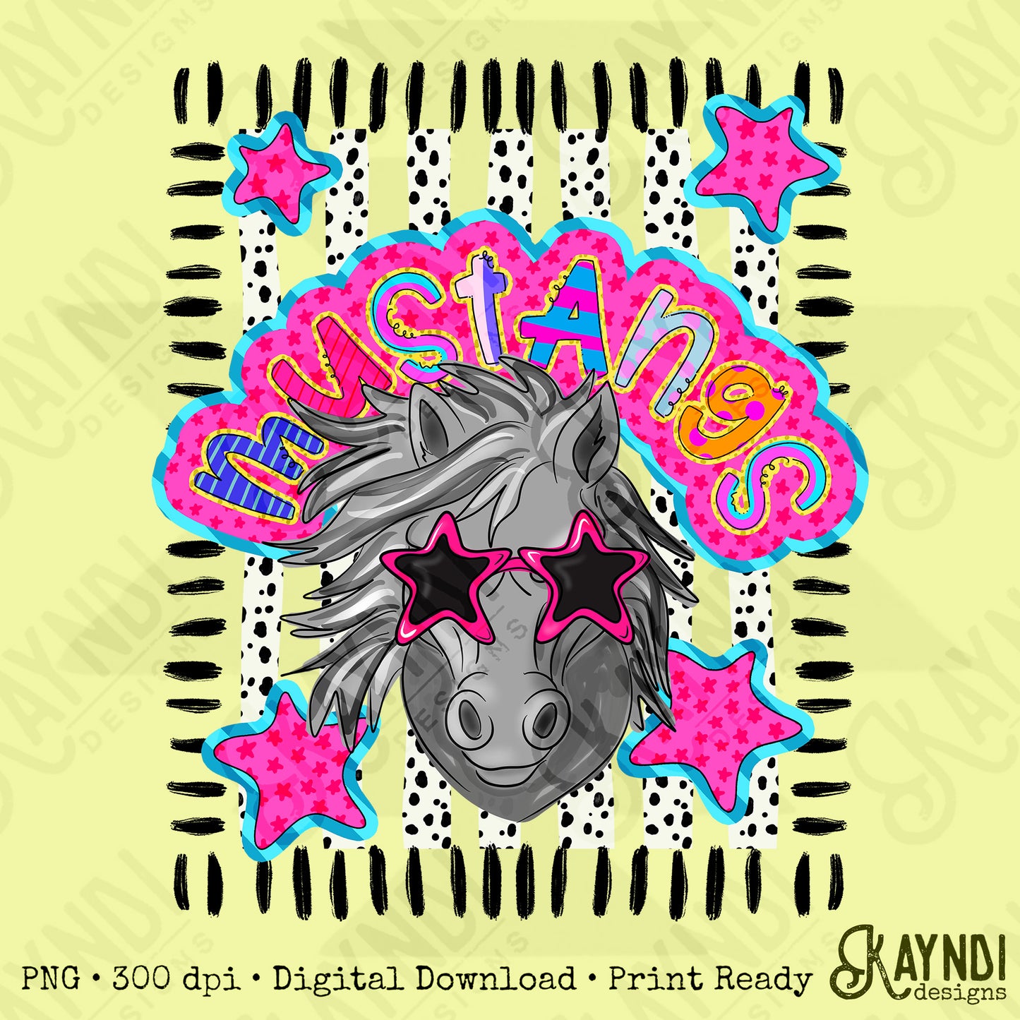 Doodle Star Sunglasses Mustang Grey PNG Digital Download Sublimation DTF Print Preppy Colorful Mascot Spirit