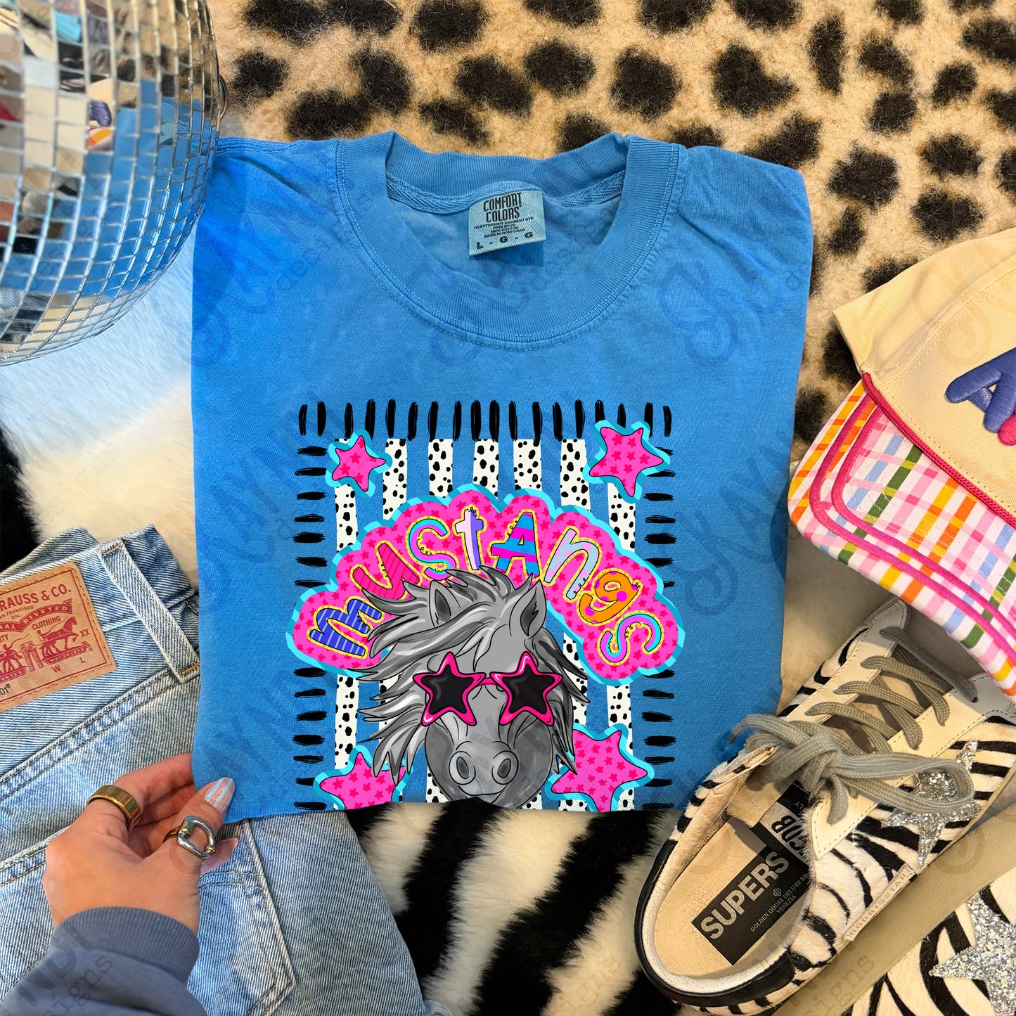 Doodle Star Sunglasses Mustang Grey PNG Digital Download Sublimation DTF Print Preppy Colorful Mascot Spirit