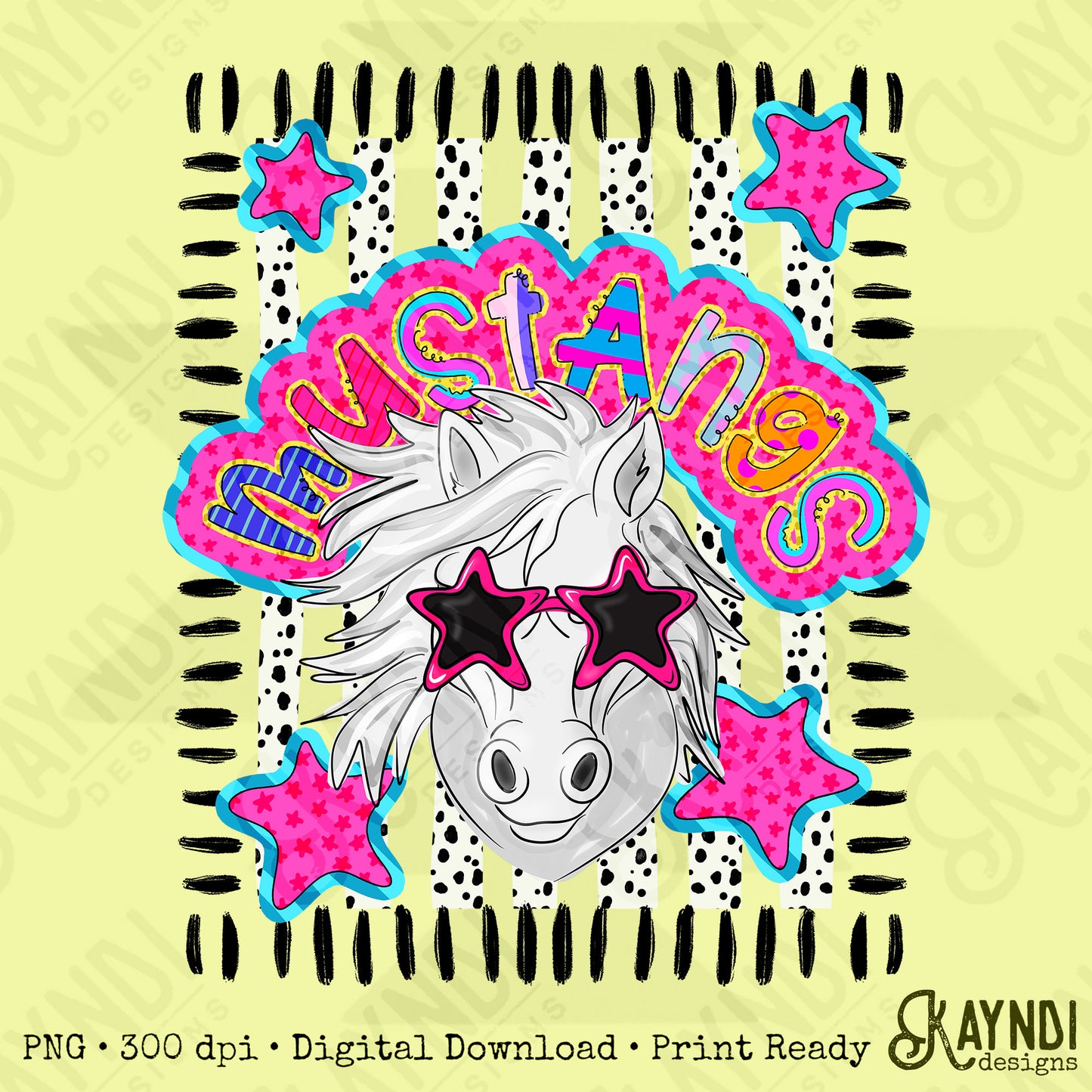 Doodle Star Sunglasses Mustang White PNG Digital Download Sublimation DTF Print Preppy Colorful Mascot Spirit
