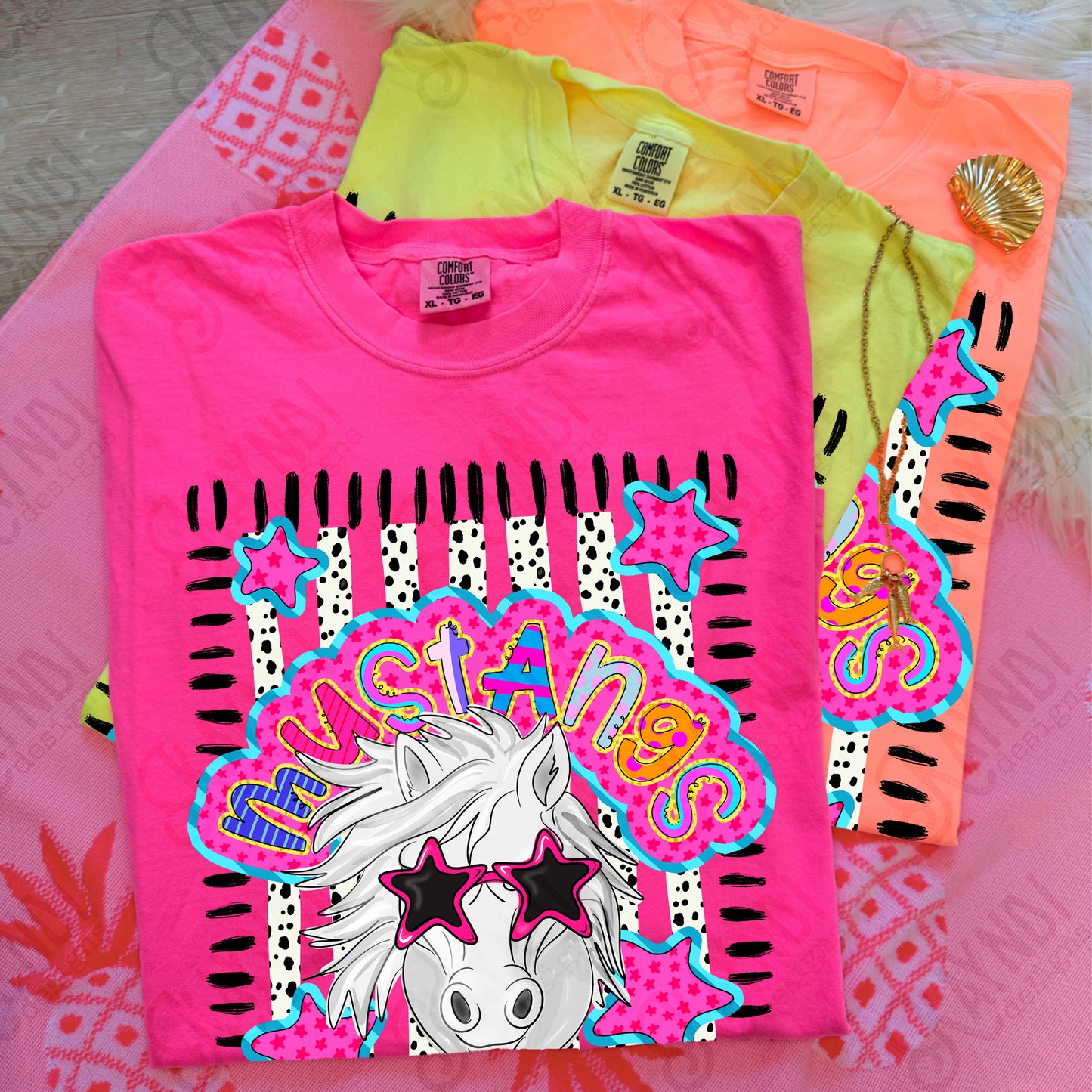 Doodle Star Sunglasses Mustang White PNG Digital Download Sublimation DTF Print Preppy Colorful Mascot Spirit