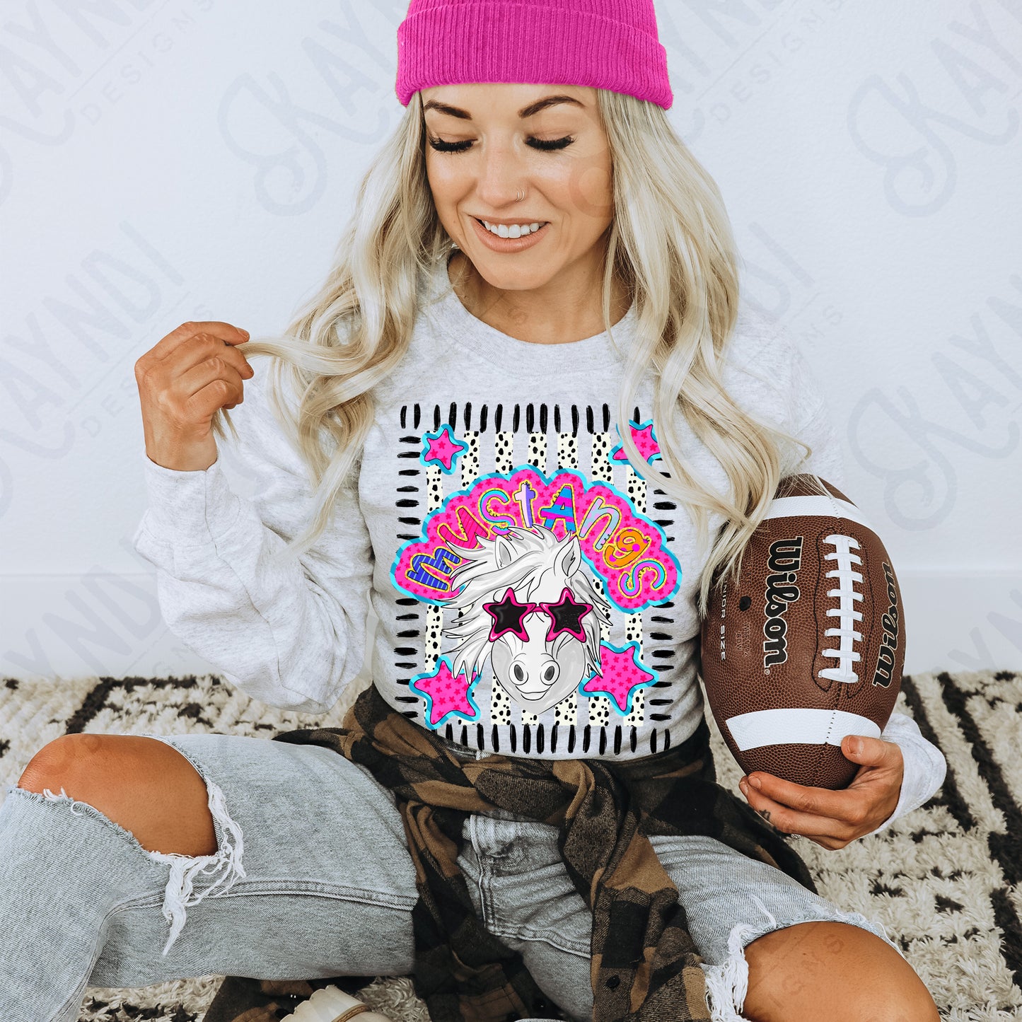 Doodle Star Sunglasses Mustang White PNG Digital Download Sublimation DTF Print Preppy Colorful Mascot Spirit