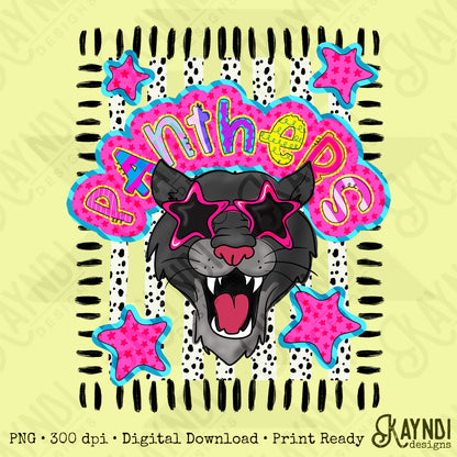 Doodle Star Sunglasses Panther PNG Digital Download Sublimation DTF Print Preppy Colorful Mascot Spirit
