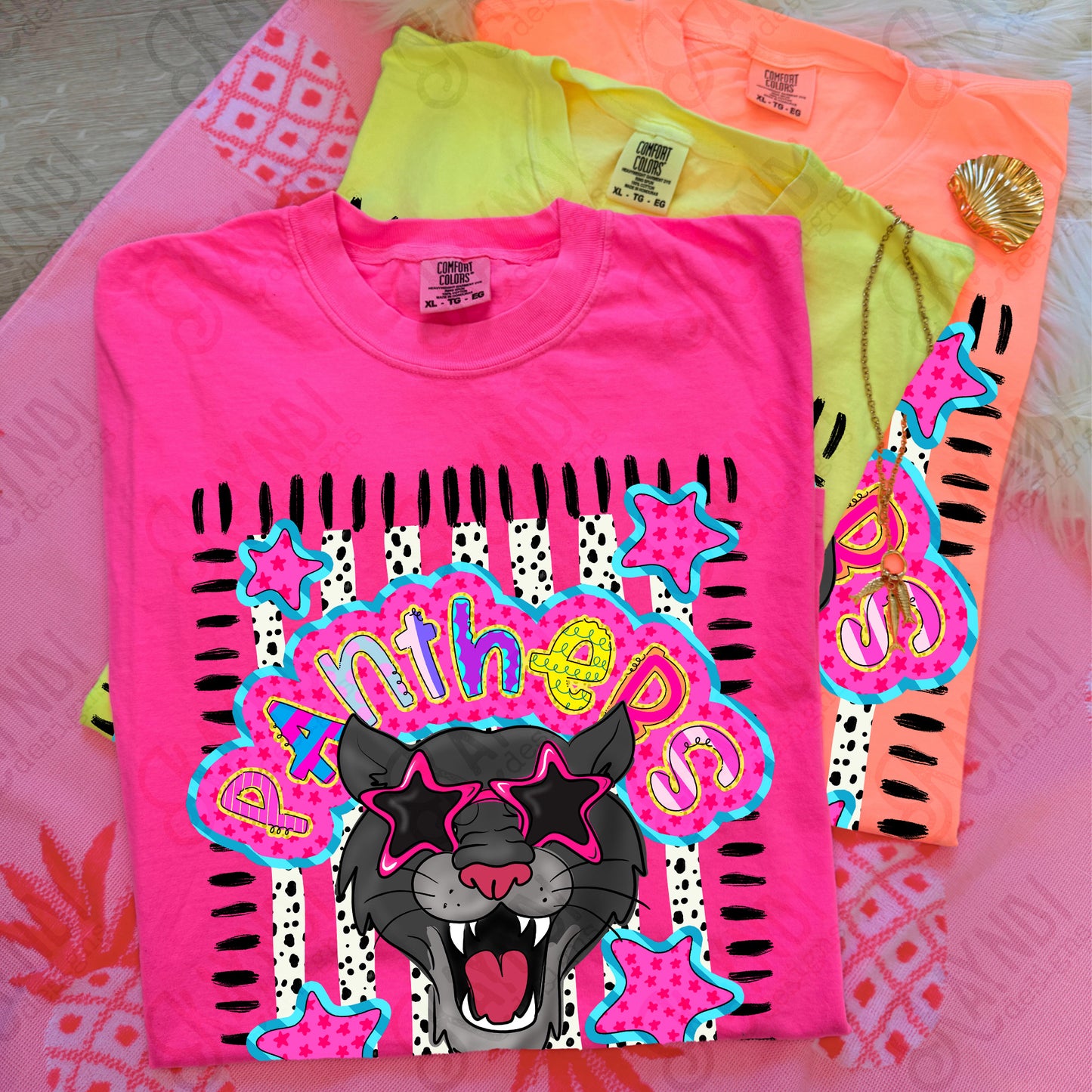 Doodle Star Sunglasses Panther PNG Digital Download Sublimation DTF Print Preppy Colorful Mascot Spirit
