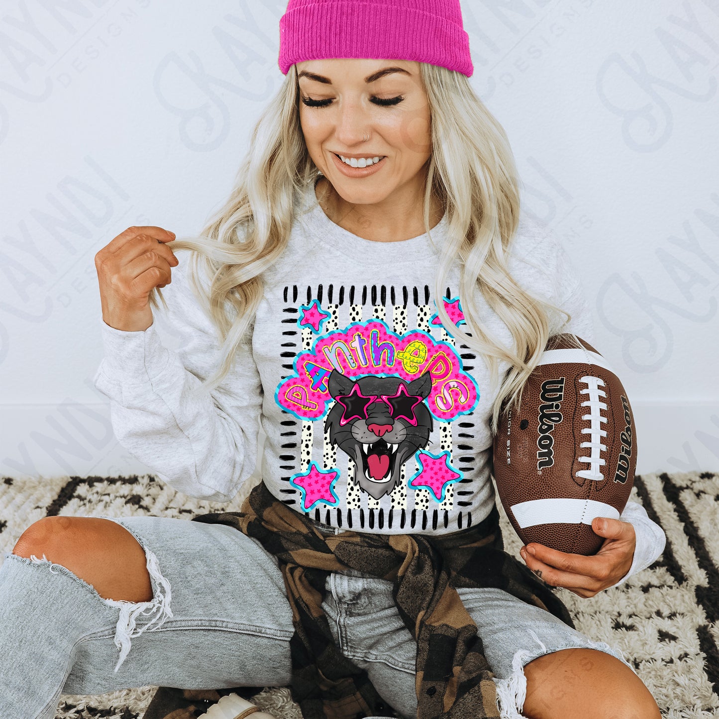 Doodle Star Sunglasses Panther PNG Digital Download Sublimation DTF Print Preppy Colorful Mascot Spirit