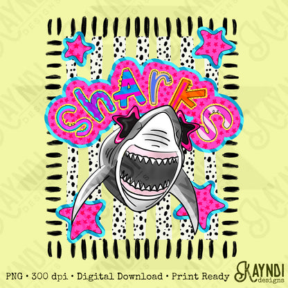 Doodle Star Sunglasses Shark PNG Digital Download Sublimation DTF Print Preppy Colorful Mascot Spirit