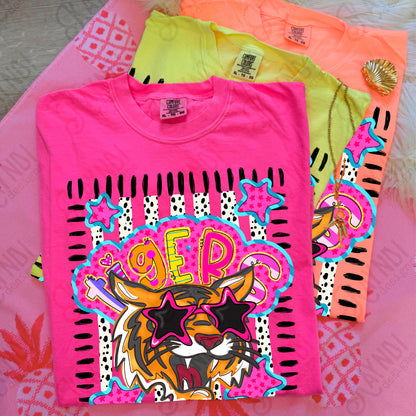 Doodle Star Sunglasses Tiger PNG Digital Download Sublimation DTF Print Preppy Colorful Mascot Spirit
