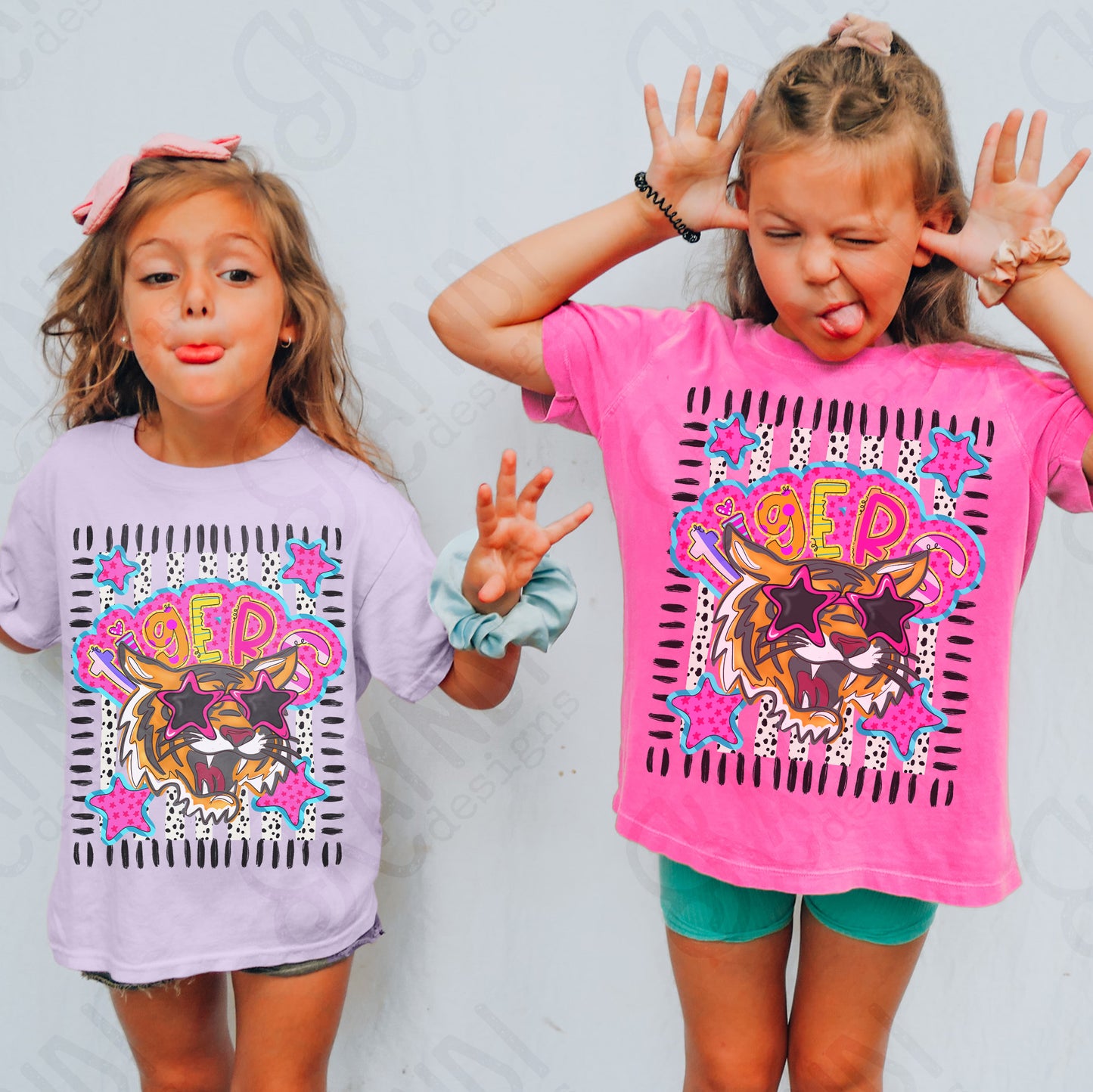 Doodle Star Sunglasses Tiger PNG Digital Download Sublimation DTF Print Preppy Colorful Mascot Spirit