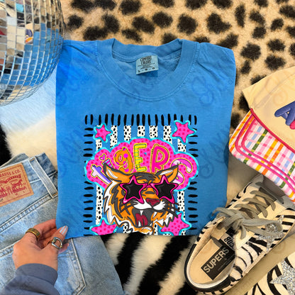 Doodle Star Sunglasses Tiger PNG Digital Download Sublimation DTF Print Preppy Colorful Mascot Spirit