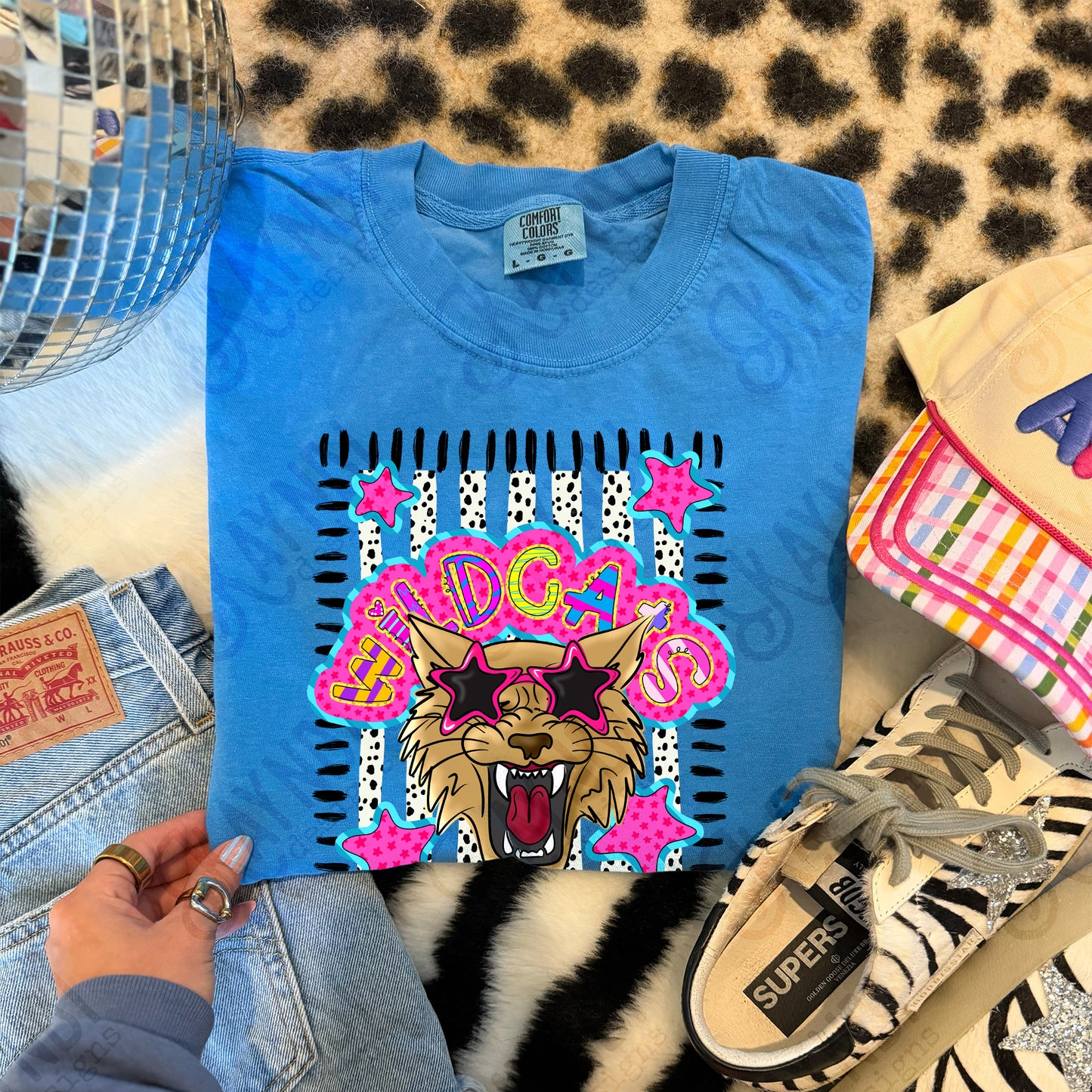 Doodle Star Sunglasses Wildcat PNG Digital Download Sublimation DTF Print Preppy Colorful Mascot Spirit