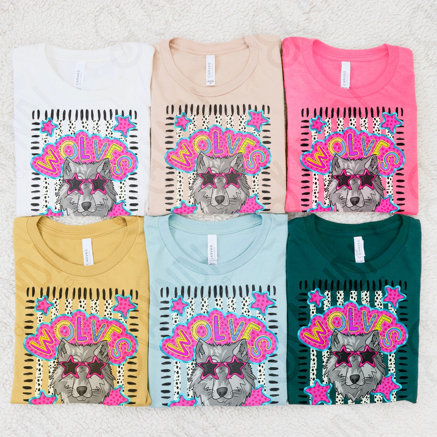 Doodle Star Sunglasses Wolf PNG Digital Download Sublimation DTF Print Preppy Colorful Mascot Spirit