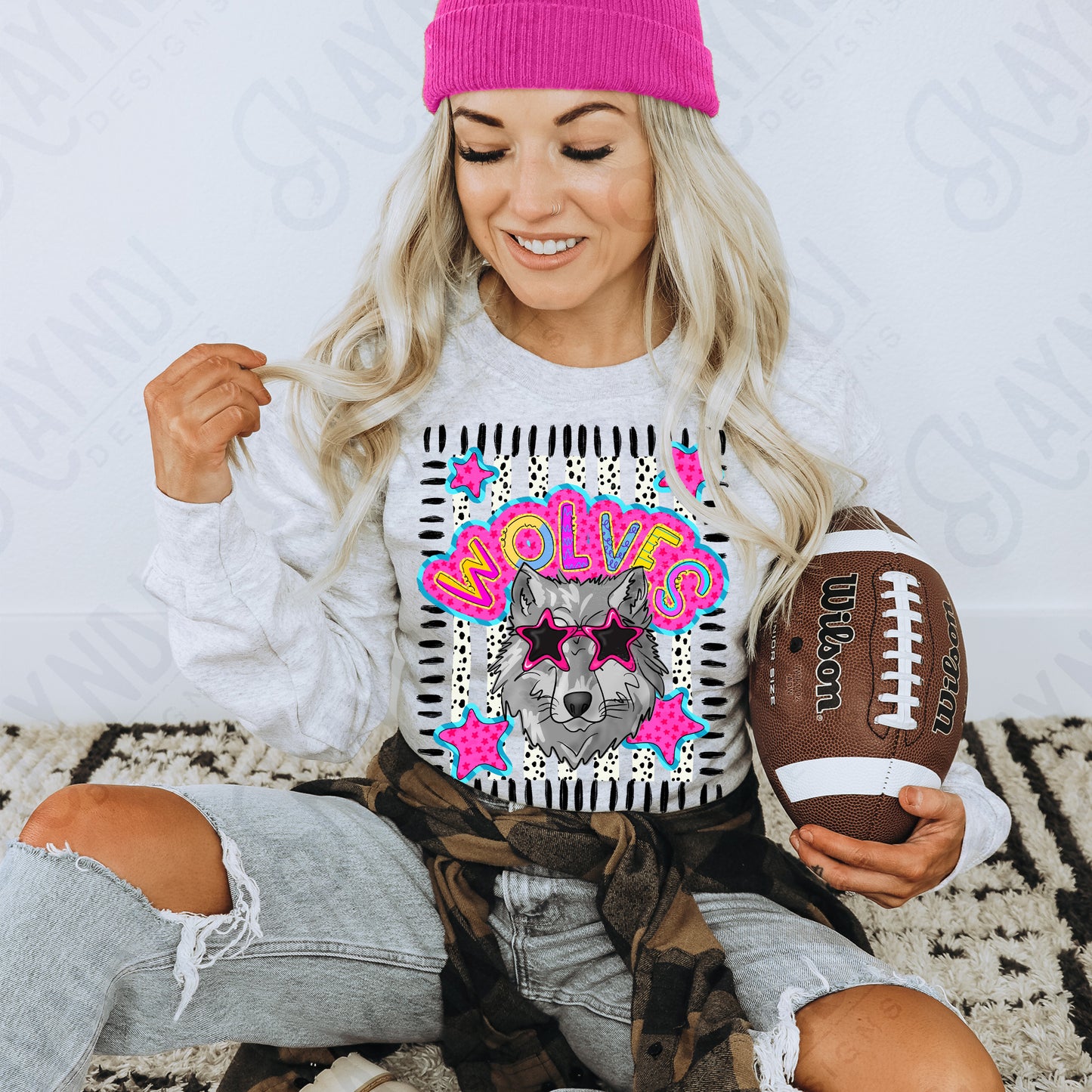 Doodle Star Sunglasses Wolf PNG Digital Download Sublimation DTF Print Preppy Colorful Mascot Spirit