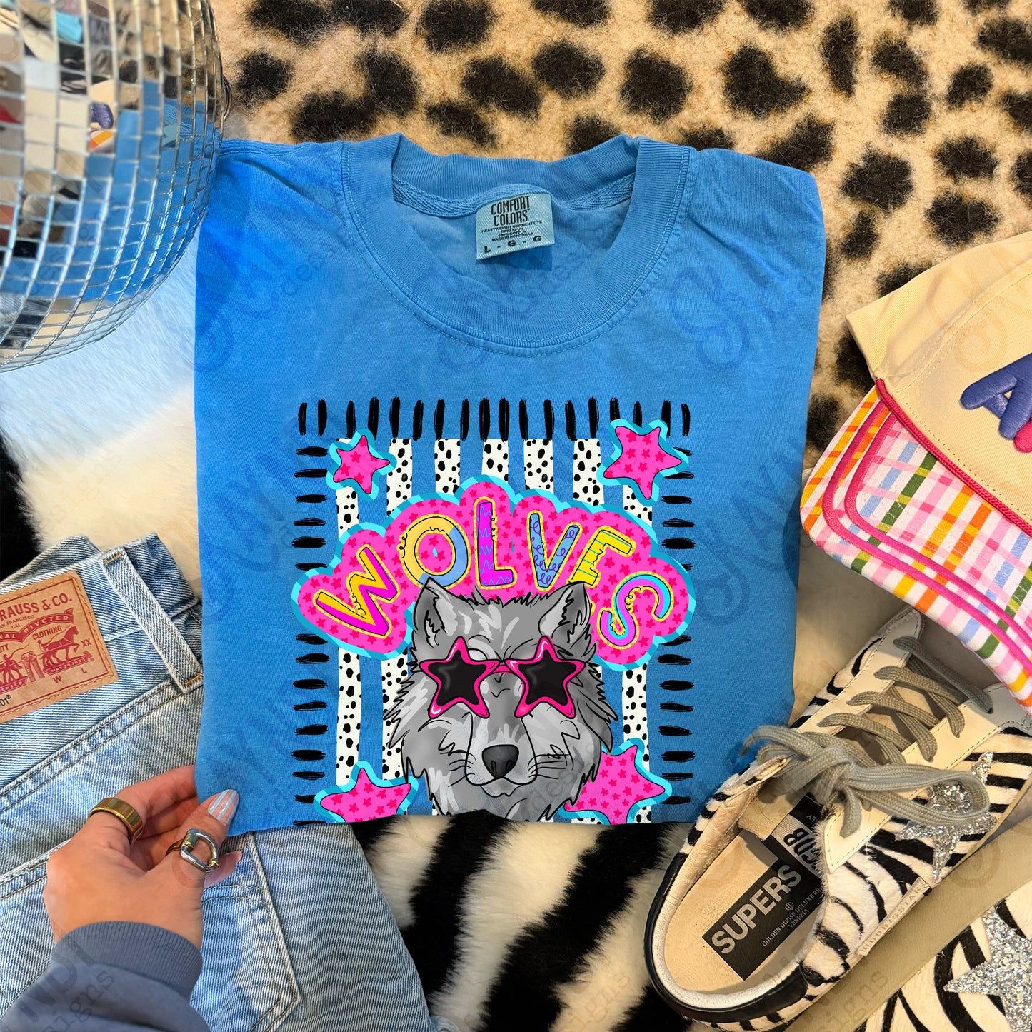 Doodle Star Sunglasses Wolf PNG Digital Download Sublimation DTF Print Preppy Colorful Mascot Spirit