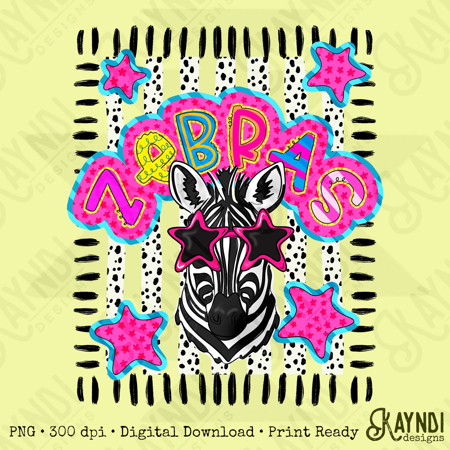 Doodle Star Sunglasses Zebra PNG Digital Download Sublimation DTF Print Preppy Colorful Mascot Spirit