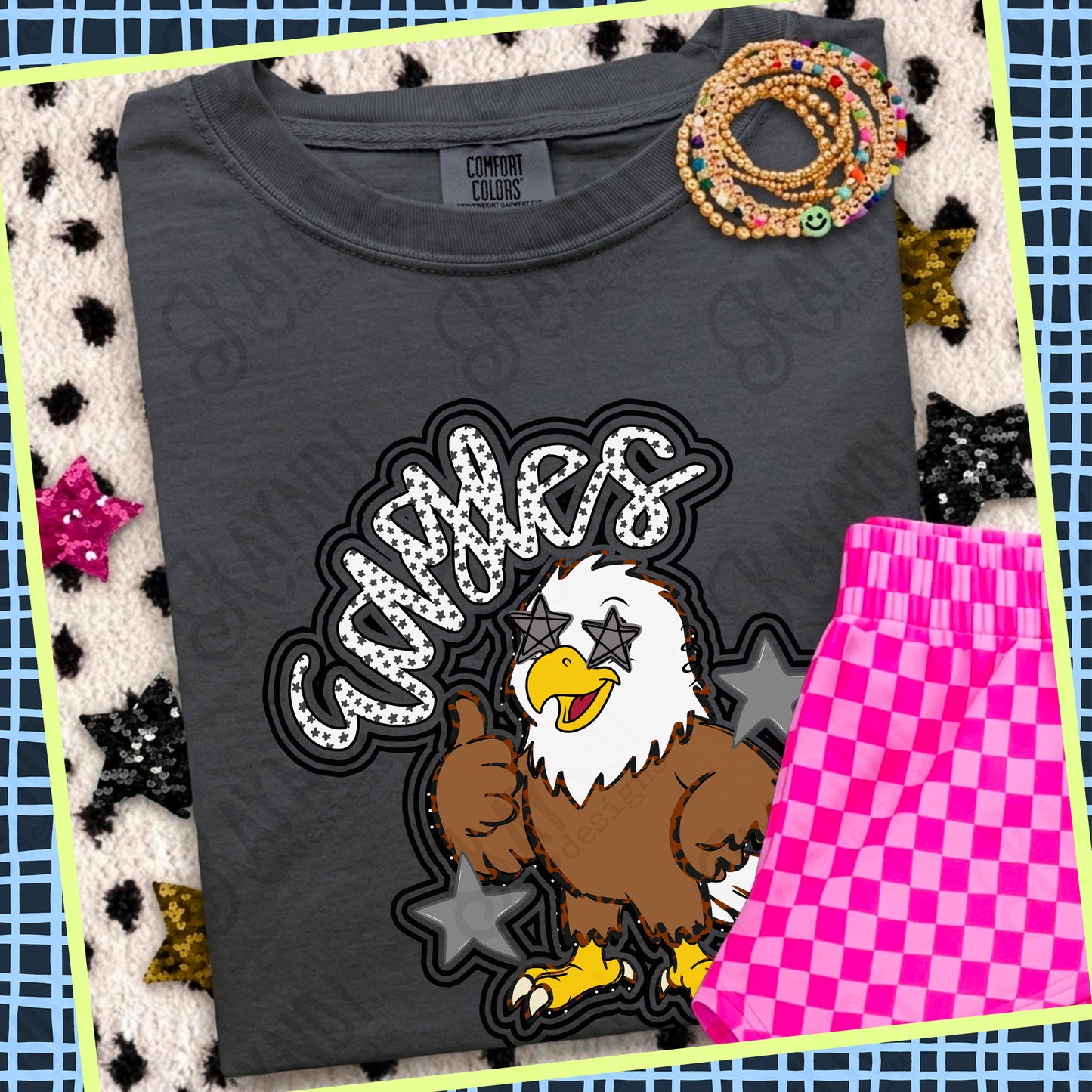 Friendly Mascot Eagle Black Neutral PNG Digital Download Sublimation DTF Print Preppy Colorful Mascot Spirit