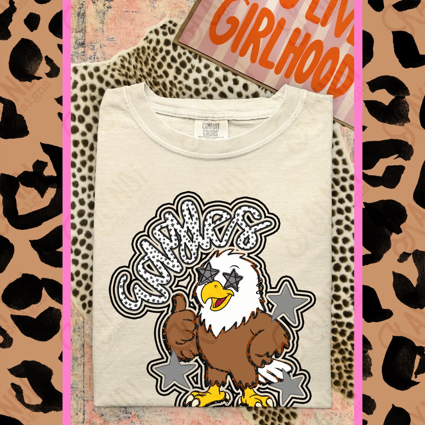 Friendly Mascot Eagle Black Neutral PNG Digital Download Sublimation DTF Print Preppy Colorful Mascot Spirit