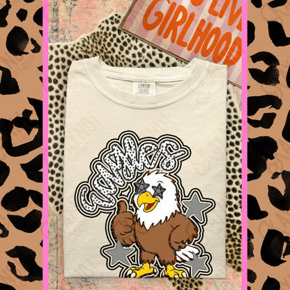 Friendly Mascot Eagle Black Neutral PNG Digital Download Sublimation DTF Print Preppy Colorful Mascot Spirit