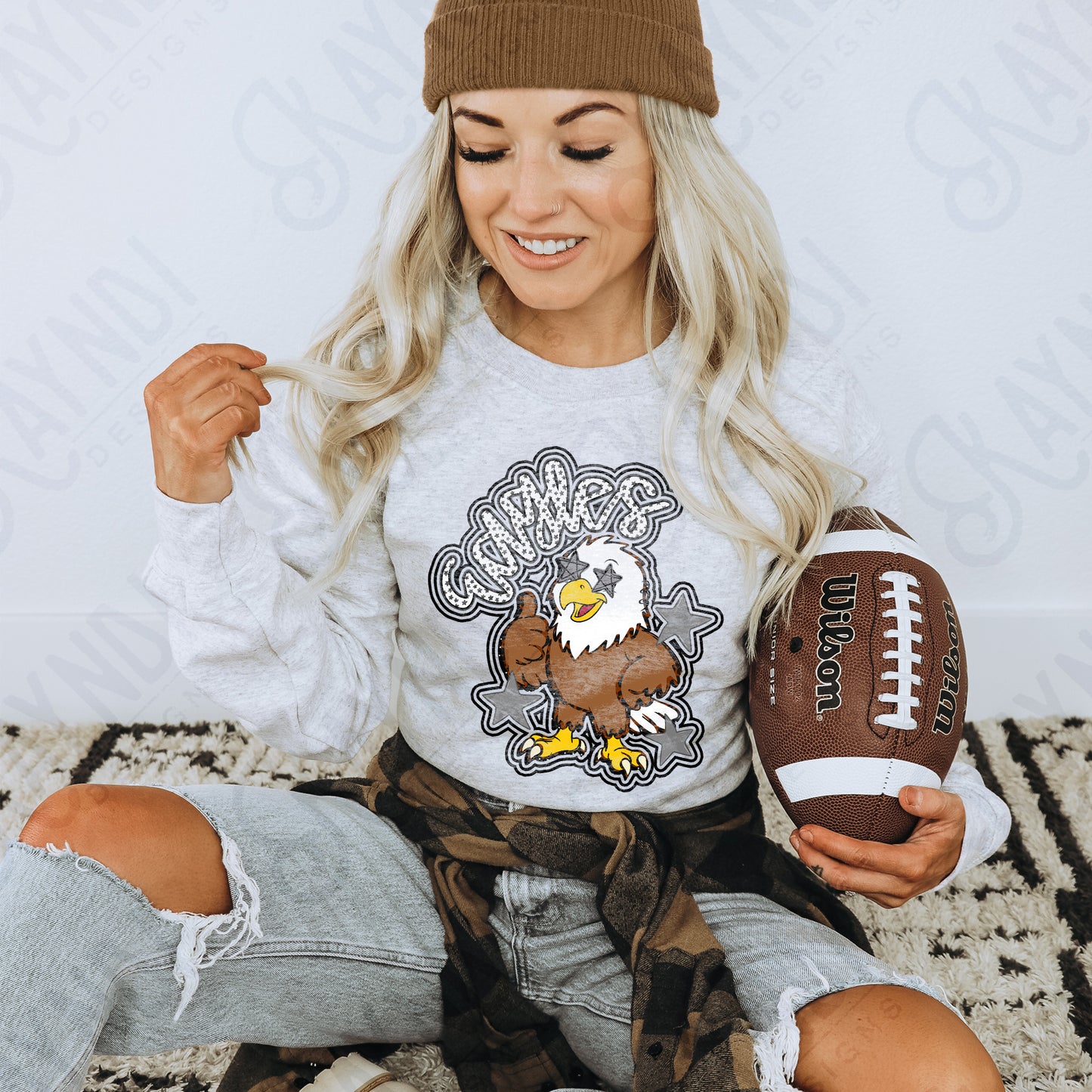 Friendly Mascot Eagle Black Neutral PNG Digital Download Sublimation DTF Print Preppy Colorful Mascot Spirit