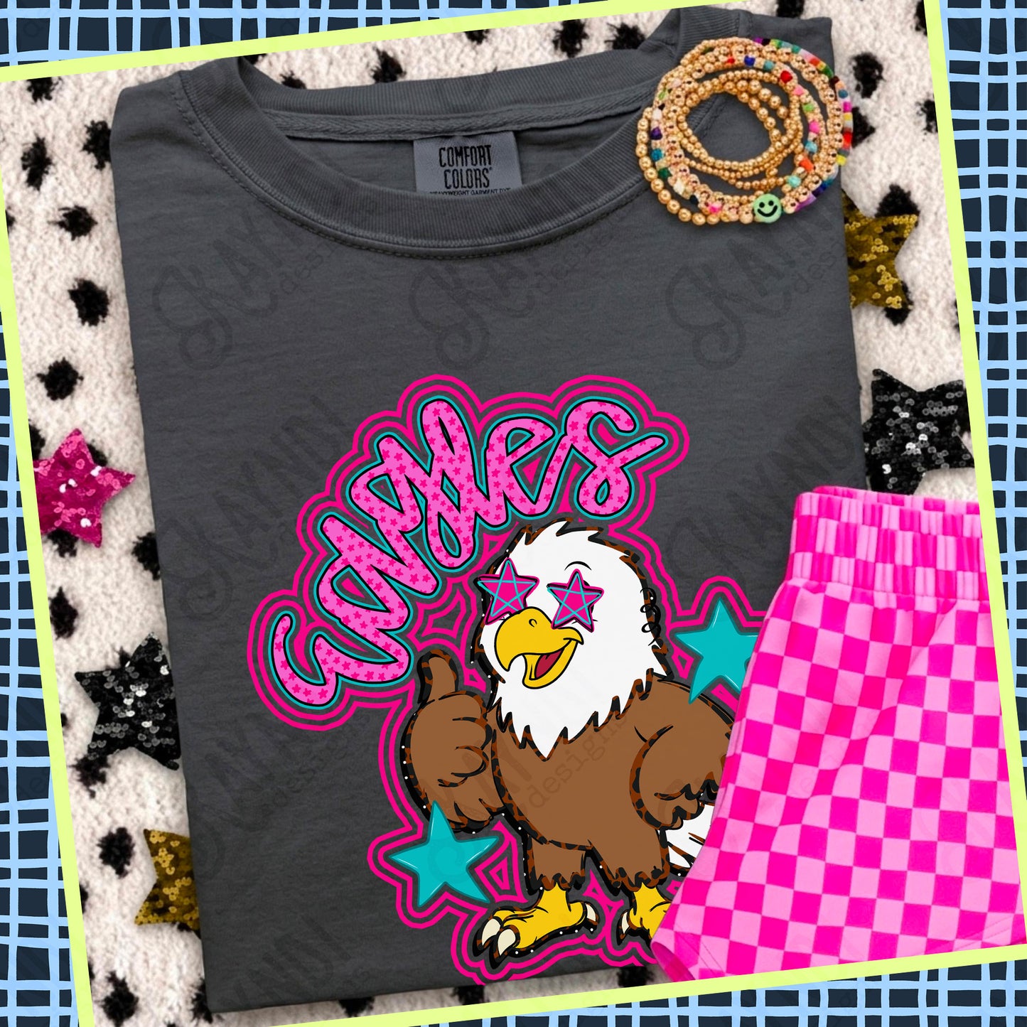 Friendly Mascot Eagle Pink Colorful PNG Digital Download Sublimation DTF Print Preppy Colorful Mascot Spirit