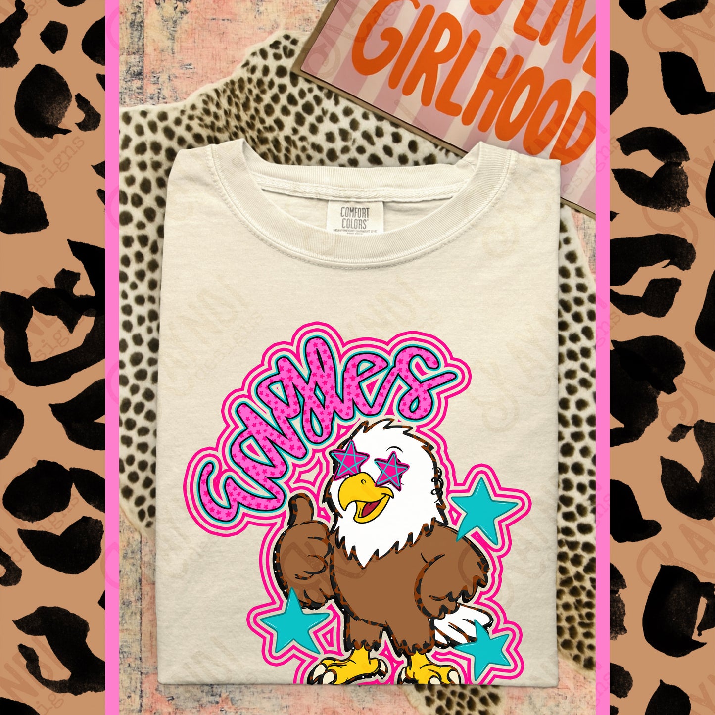 Friendly Mascot Eagle Pink Colorful PNG Digital Download Sublimation DTF Print Preppy Colorful Mascot Spirit