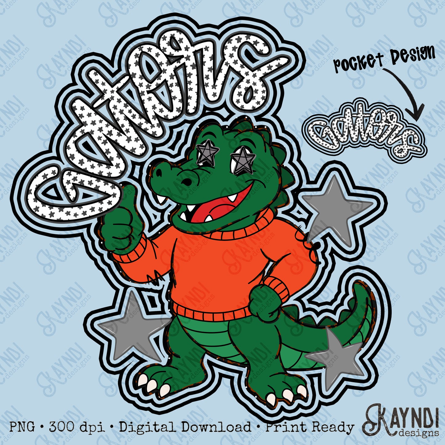 Friendly Mascot Gator Black Neutral PNG Digital Download Sublimation DTF Print Preppy Colorful Mascot Spirit