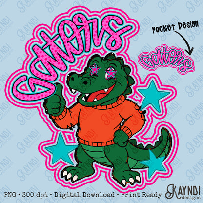 Friendly Mascot Gator Pink Colorful PNG Digital Download Sublimation DTF Print Preppy Colorful Mascot Spirit