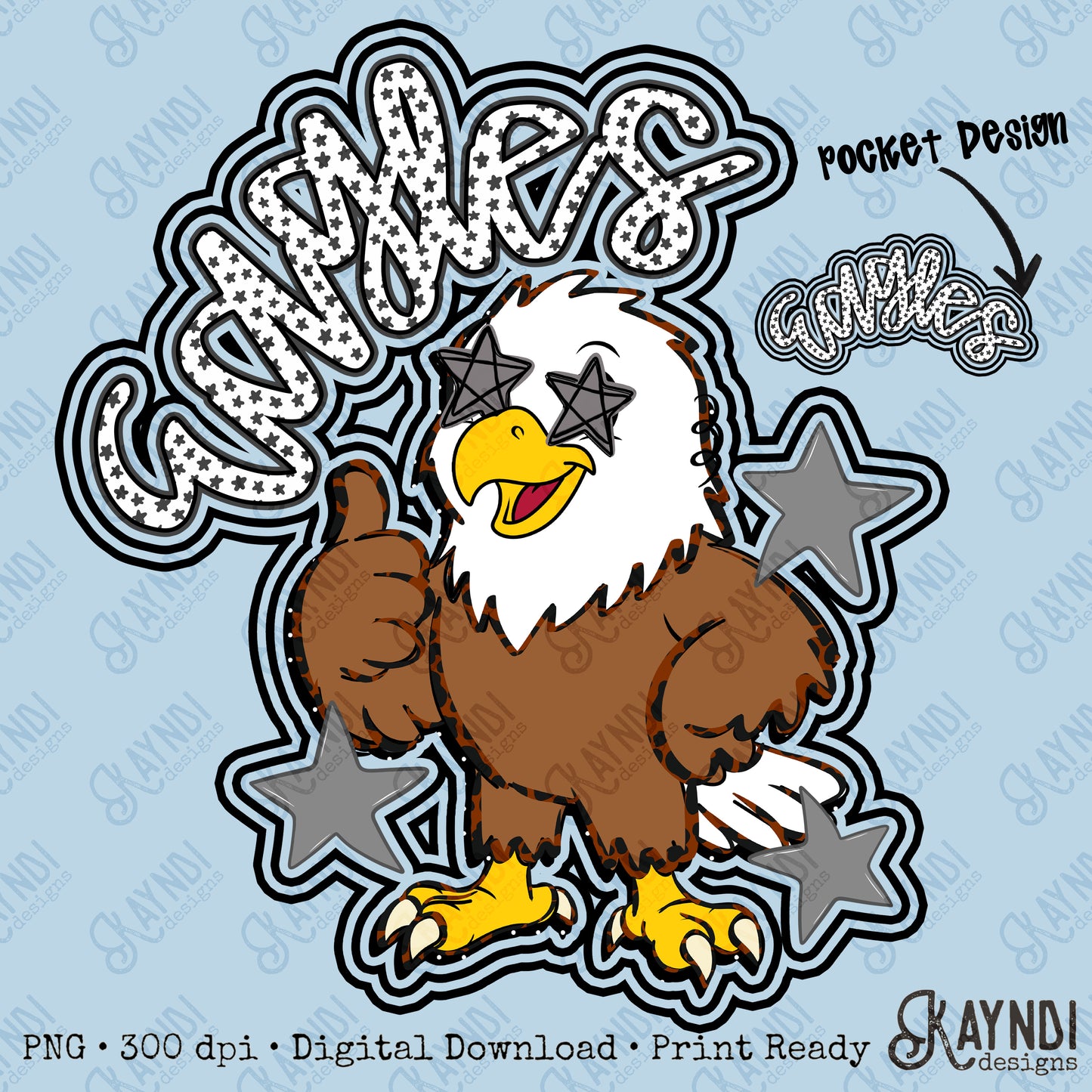 Friendly Mascot Eagle Black Neutral PNG Digital Download Sublimation DTF Print Preppy Colorful Mascot Spirit