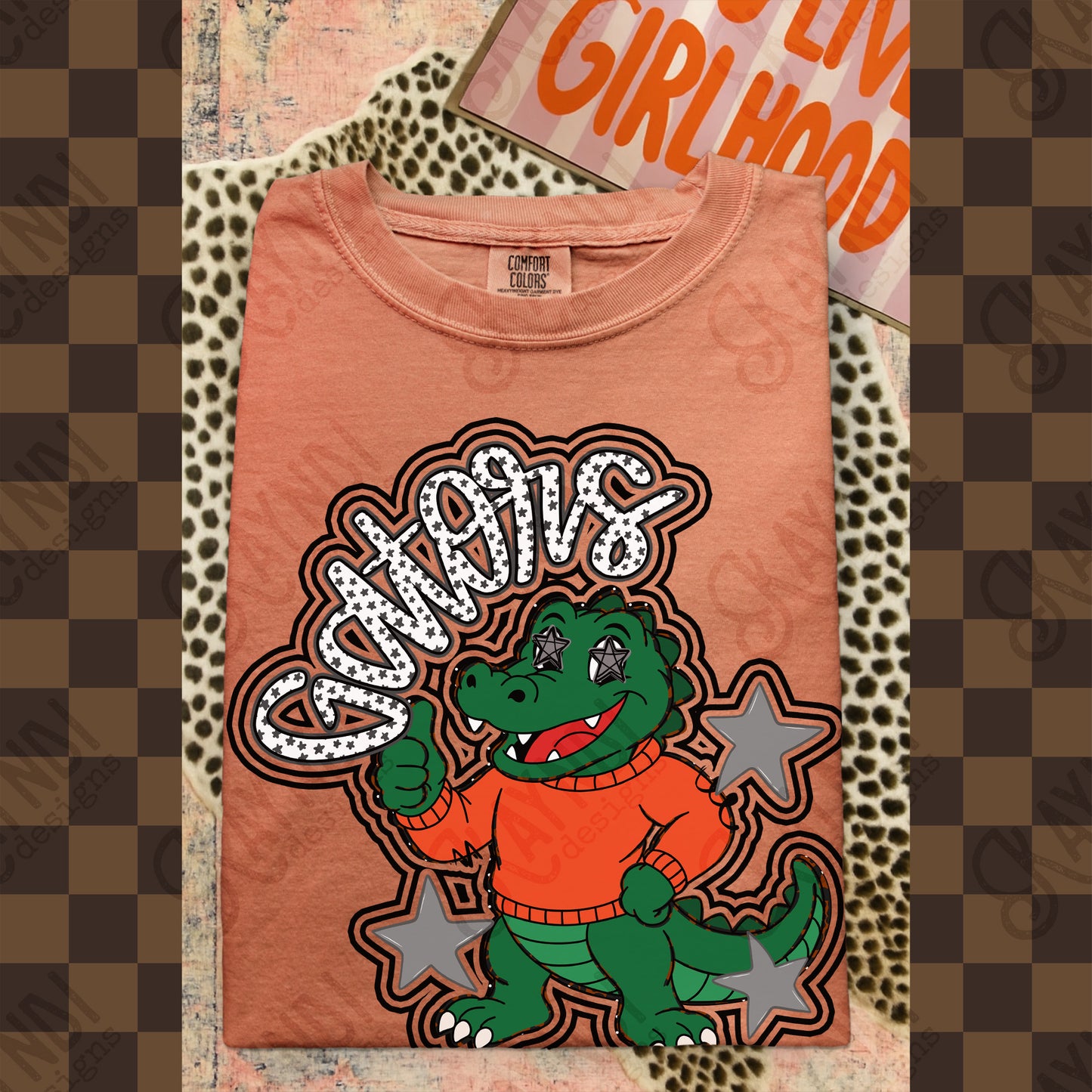 Friendly Mascot Gator Black Neutral PNG Digital Download Sublimation DTF Print Preppy Colorful Mascot Spirit