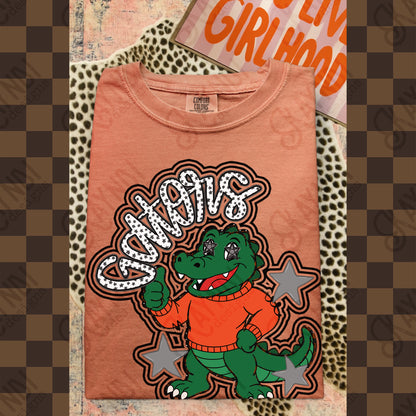 Friendly Mascot Gator Black Neutral PNG Digital Download Sublimation DTF Print Preppy Colorful Mascot Spirit